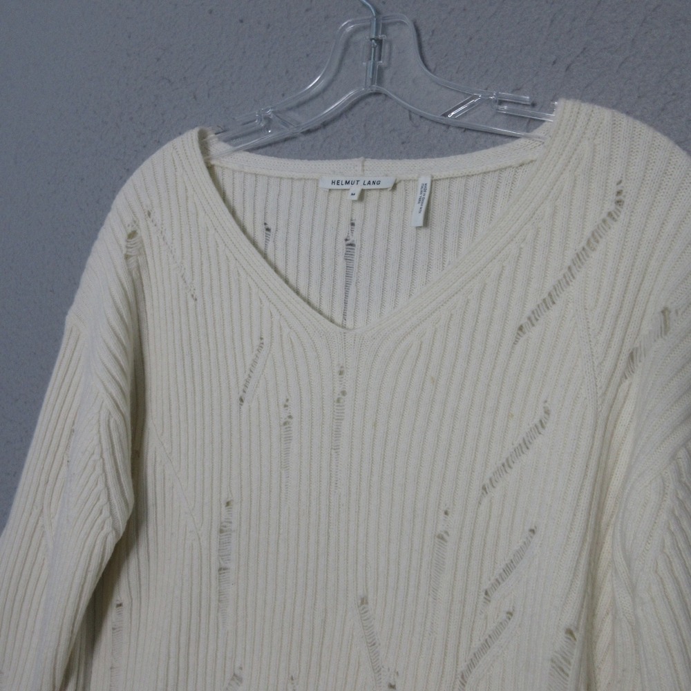 Helmut Lang Sweater Women M Lambswool Distressed Ribbed Grunge Edgy Thumbhole - Picture 3 of 11